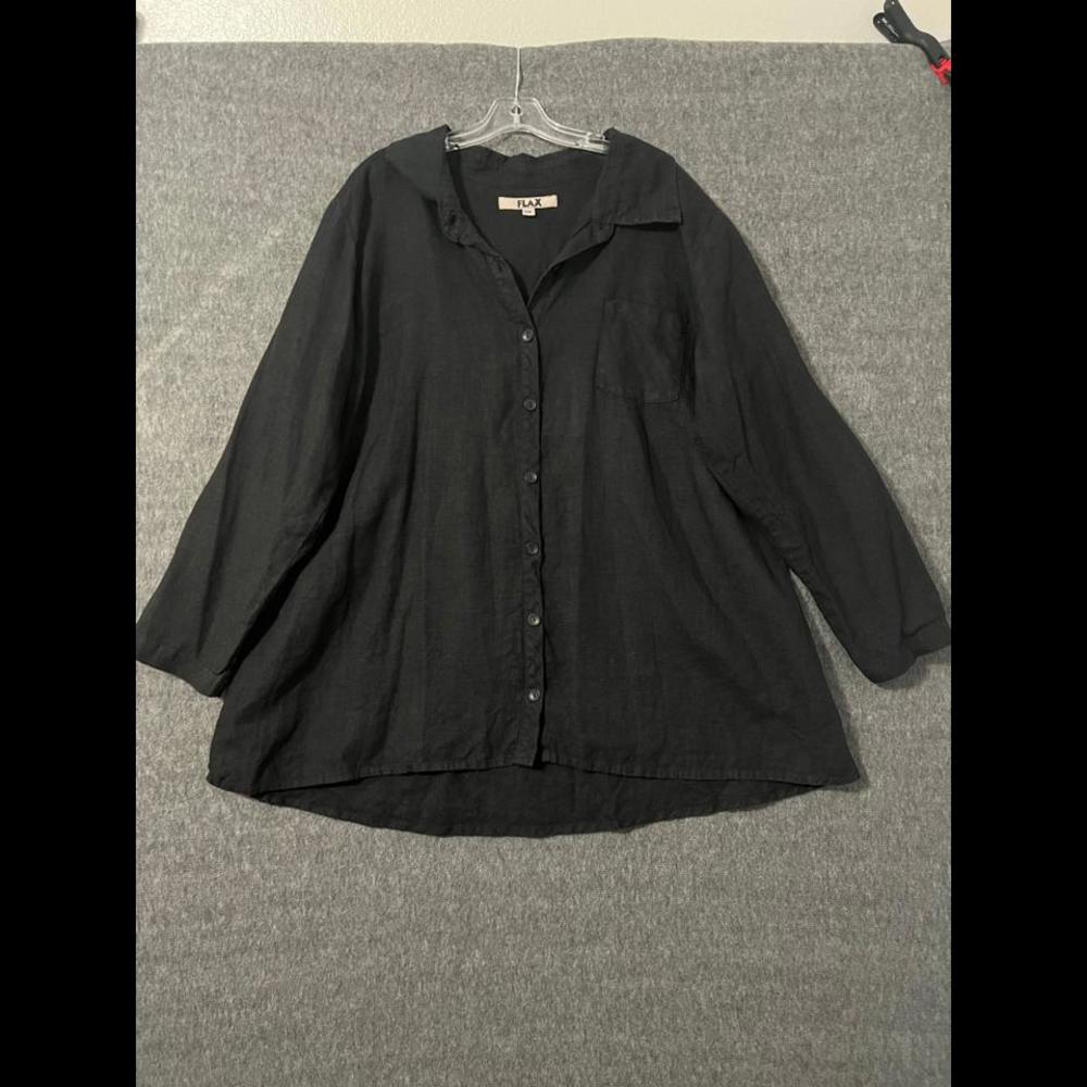 FLAX Women's Black Linen Button-Up Shirt - Size 2G